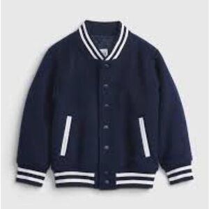 GAP Kids Wool Blend Varsity Bomber Jacket in Navy Blue W/ White Stripes Size 2T
